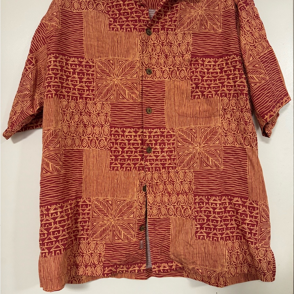 Tommy Bahama Red and Tan Geometric Shirt Used